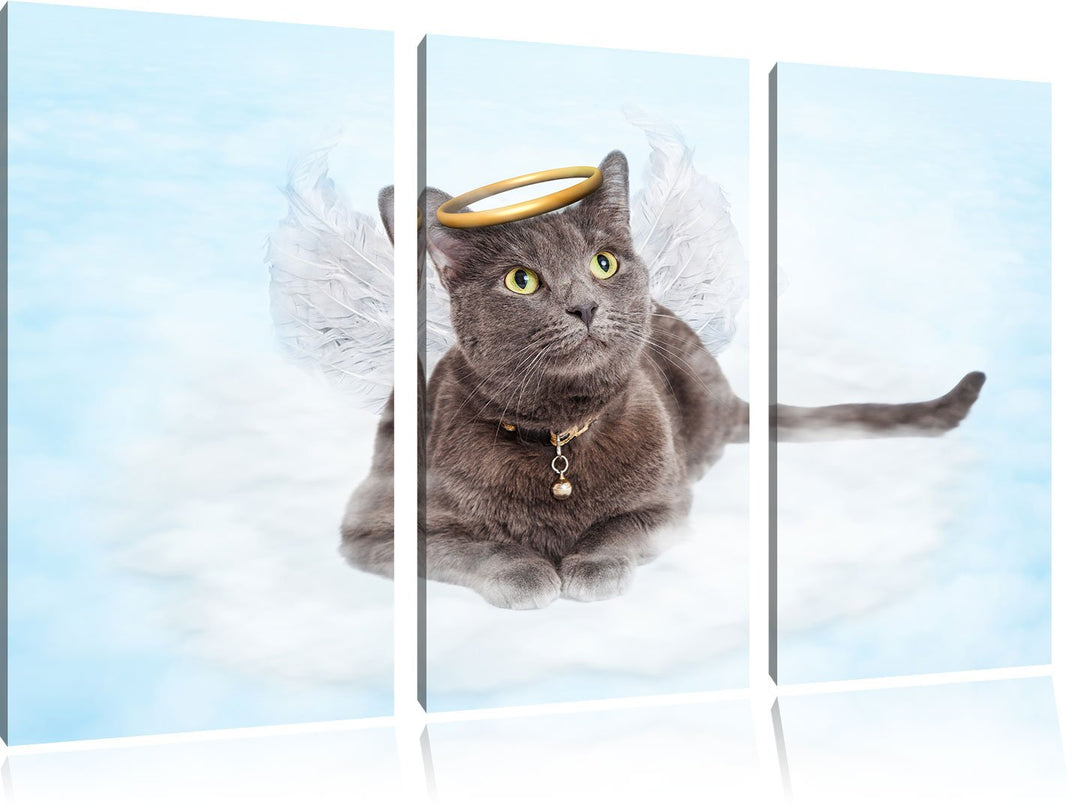 Leinwandbild 3-teilig Katzen-Engel auf Wolke 120x80 cm