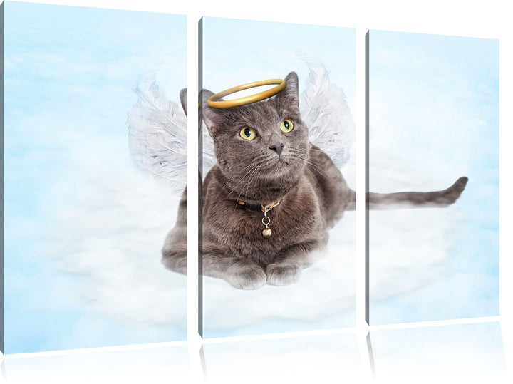 Leinwandbild 3-teilig Katzen-Engel auf Wolke 120x80 cm