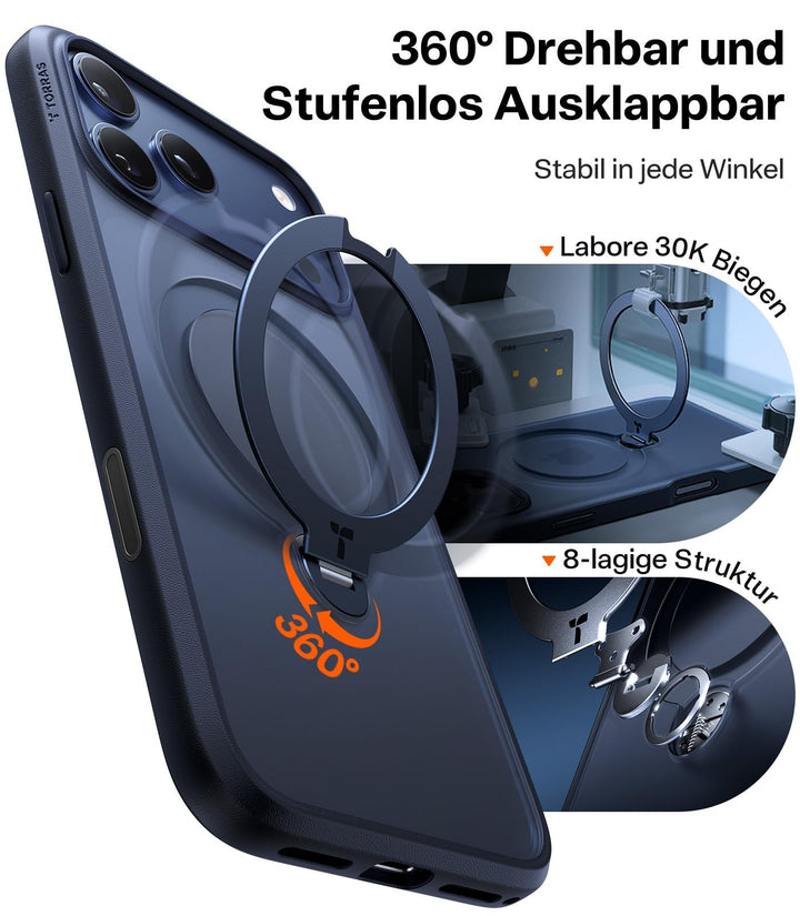 iPhone 17 Pro Hülle 360° MagSafe Ständer Blau Militärschutz - Bild 3