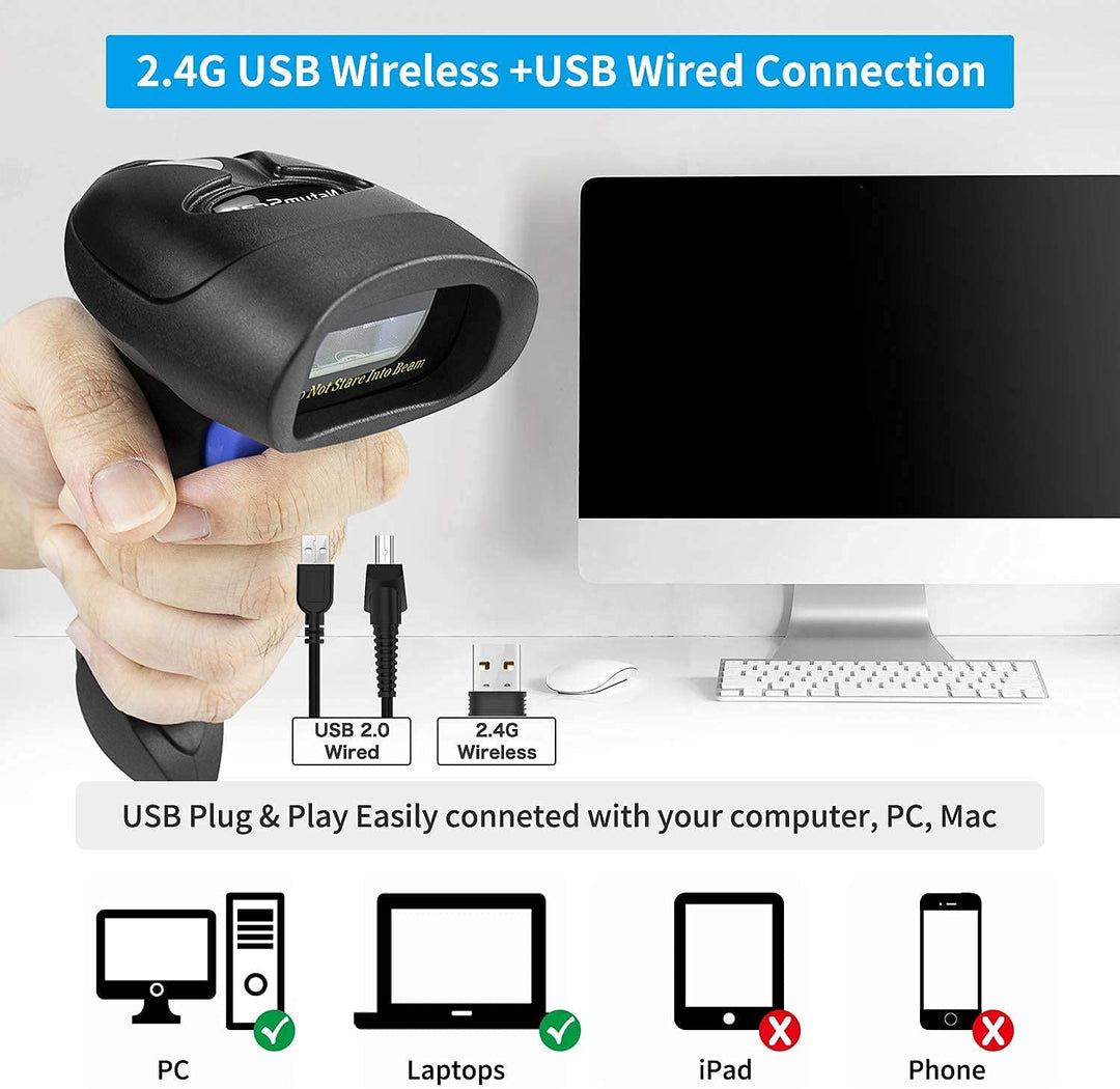 2D Barcode Scanner kabellos mit Ständer USB QR PDF417 Datenmatrix