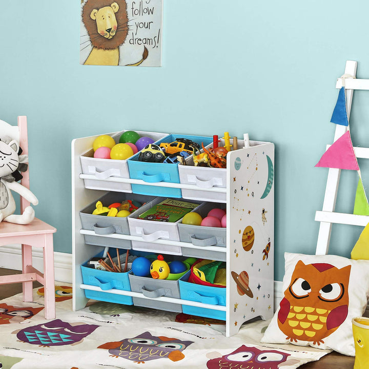 Kinderregal mit 9 Aufbewahrungsboxen MDF Weiss 62,5x29,5x60 cm - Bild 3