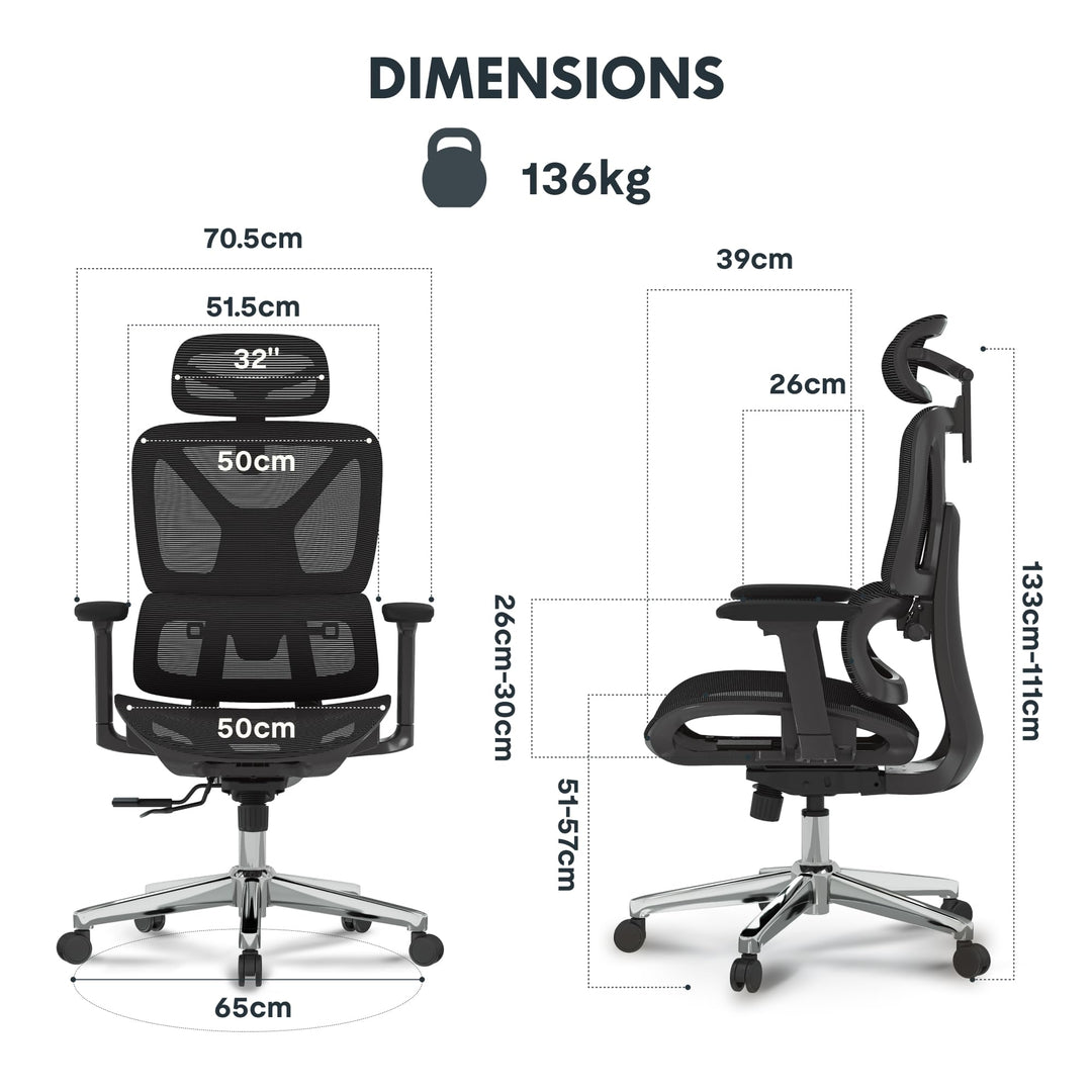 Ergonomischer Bürostuhl mit 3D-Armlehnen, Kopfstütze, bis 136 kg - Bild 2