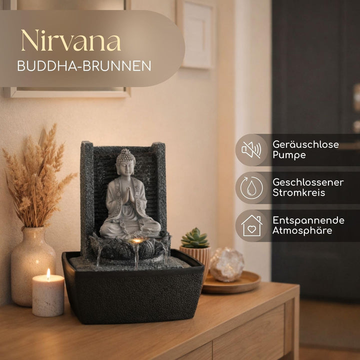 Zimmerbrunnen Buddha mit LED-Farbwechsel Kunstharz 26 cm grau - Bild 4