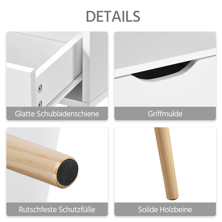 Nachttisch 2er-Set mit Schublade Skandinavisch MDF &amp; Massivholz Weiss - Bild 5