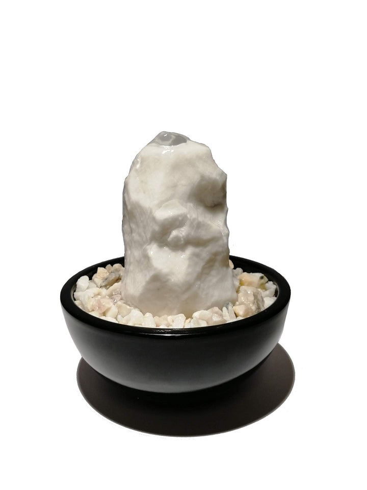 Tischbrunnen Marmor-Quellstein mit Keramikschale, Schwarz, 18 cm
