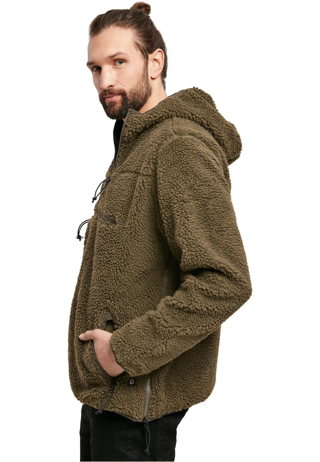 Fleece Kapuzenpullover Teddy-Fleece mit Kapuze und Taschen, Oliv, XL - Bild 3