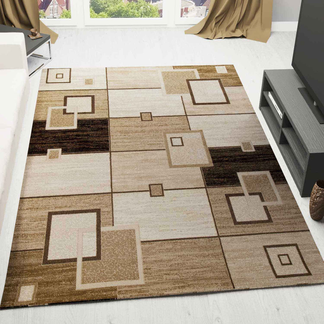 Designerteppich Retro kariert Braun Beige 80x300 cm Polypropylen