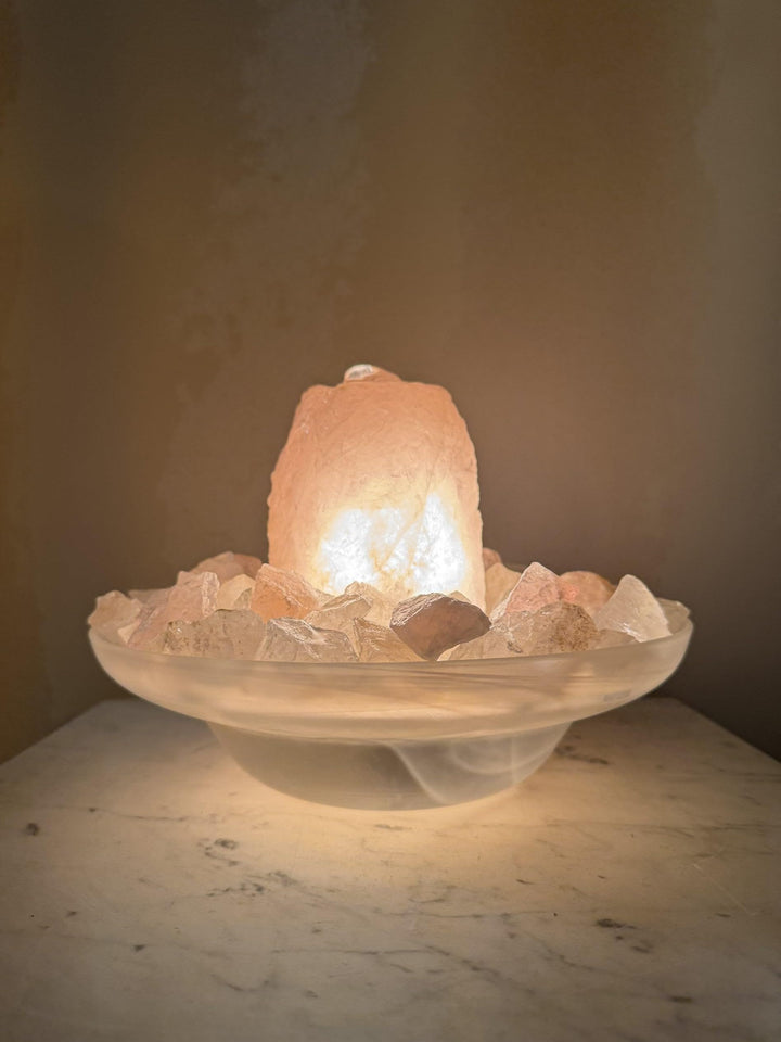Zimmerbrunnen Rosenquarz mit Beleuchtung weisse Glasschale 25 cm - Bild 5