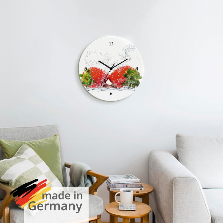 Wanduhr Glas lautlos rund Ø 30 cm Erdbeere Motiv Funkuhr - Bild 6