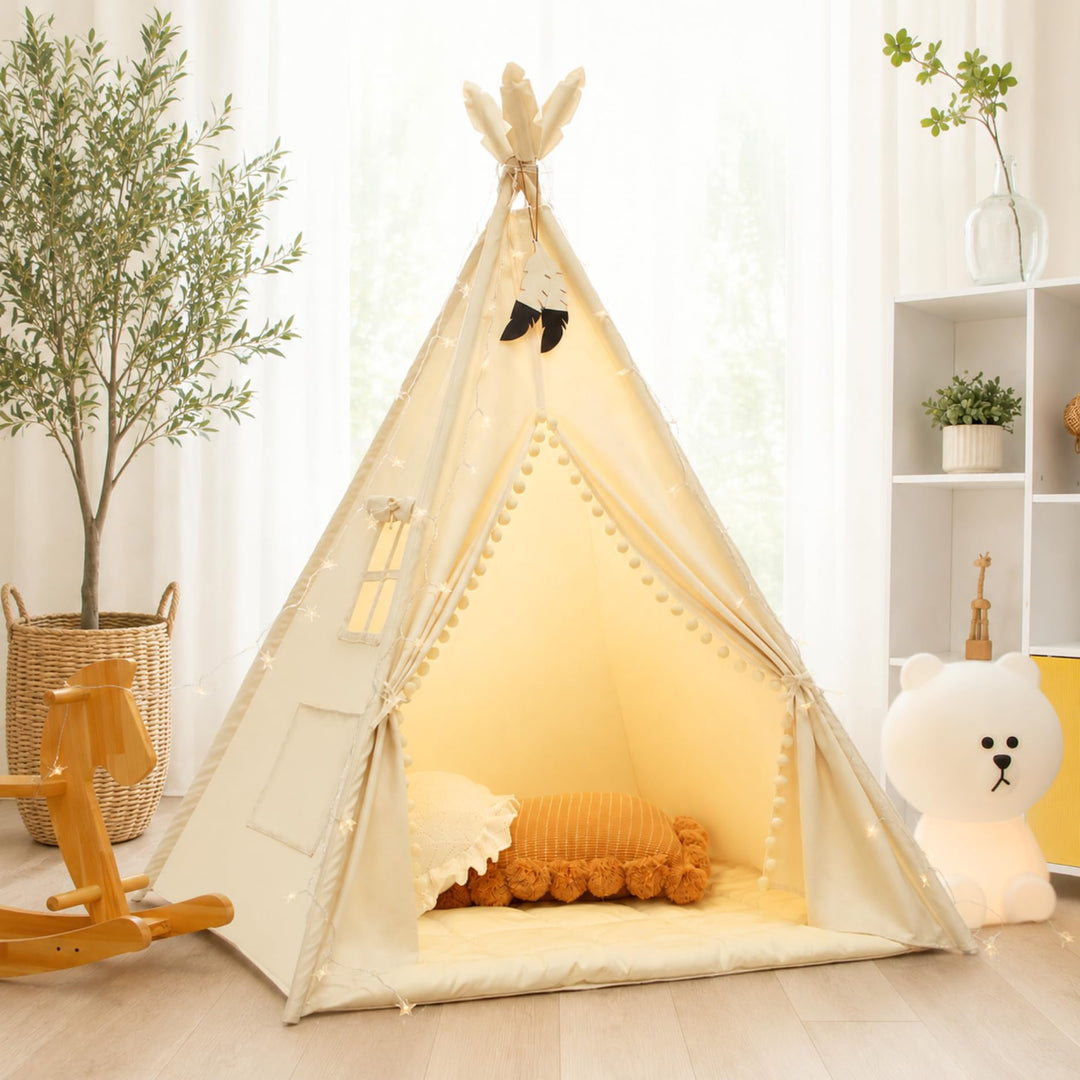 Tipi Zelt Kinder 100% Baumwolle mit Matte und Stabilisator Indoor