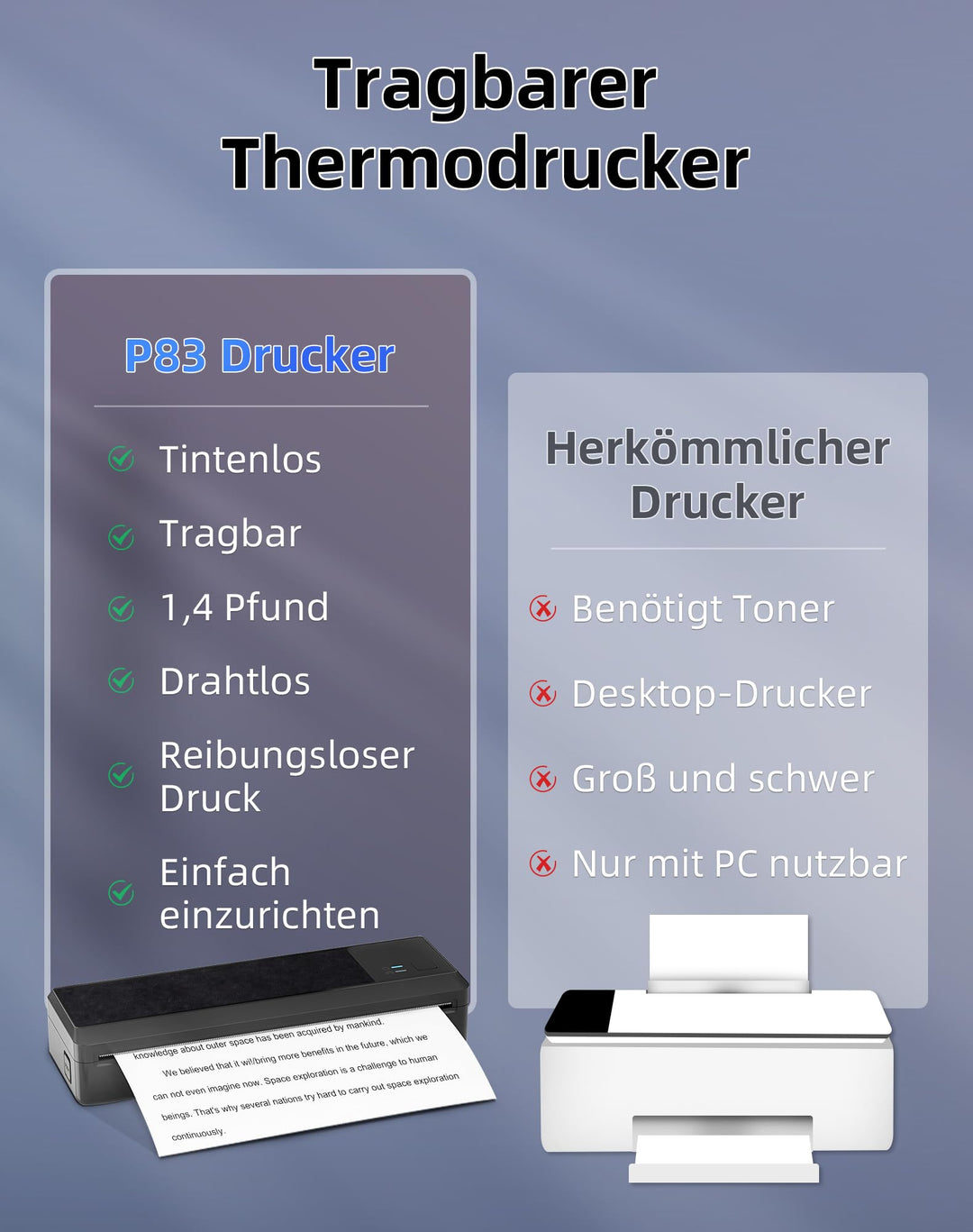 Thermodrucker A4 Bluetooth tragbar iOS Android 1500mAh Akku - Bild 6