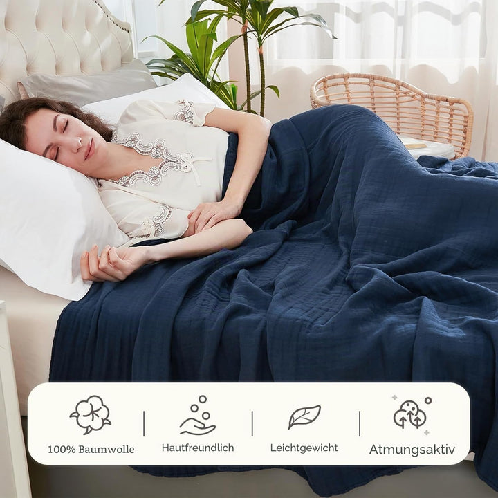 Musselin-Decke Baumwolle 4-lagig 230x230 cm Tagesdecke Erwachsene - Bild 2