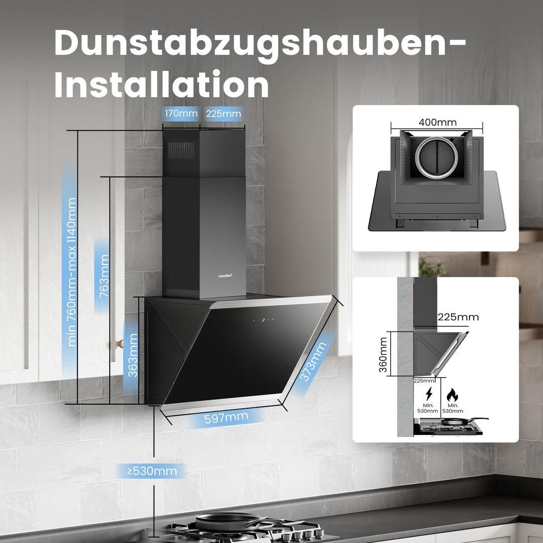 Dunstabzugshaube 60cm kopffrei Schräg-Design Glas Edelstahl A++ - Bild 5