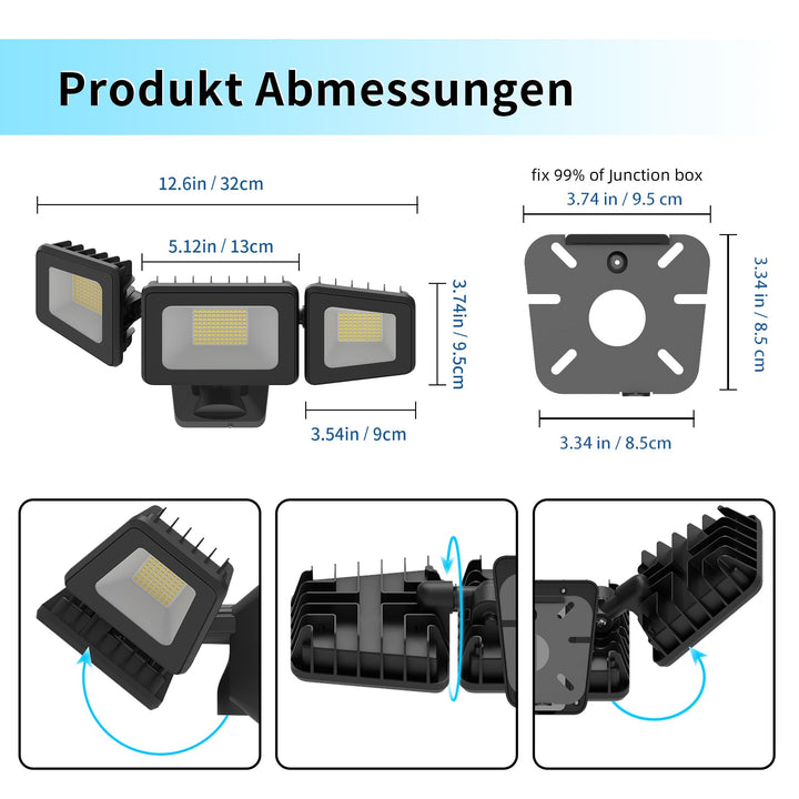 LED Flutlicht Aussen 3-Kopf 120W 12000lm IP66 Kaltweiß 6500K - Bild 5