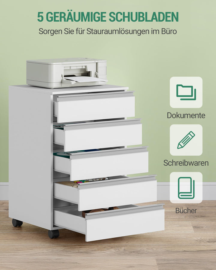 Rollcontainer 5 Schubladen Holz 40x40x70cm fürs Büro weiss - Bild 4