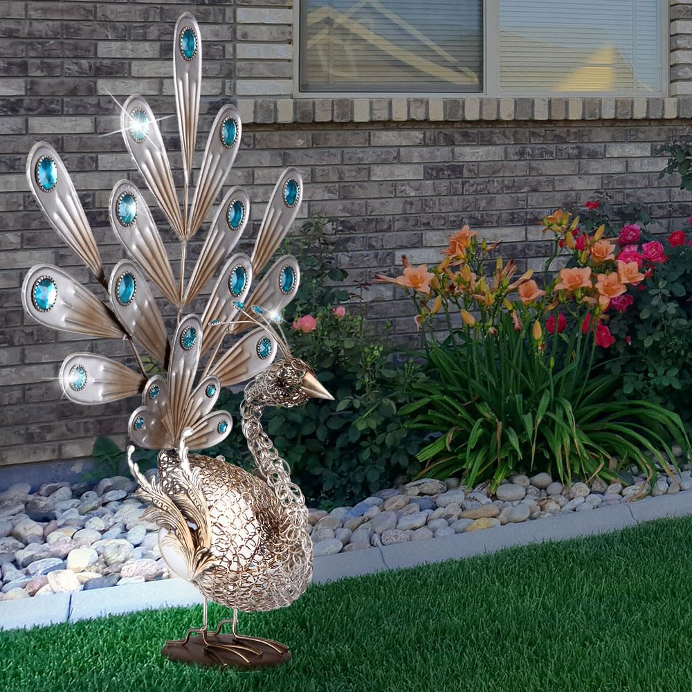 Solar Gartenleuchte Pfau Metall kupfer mit LED 56,8 cm IP44 - Bild 2