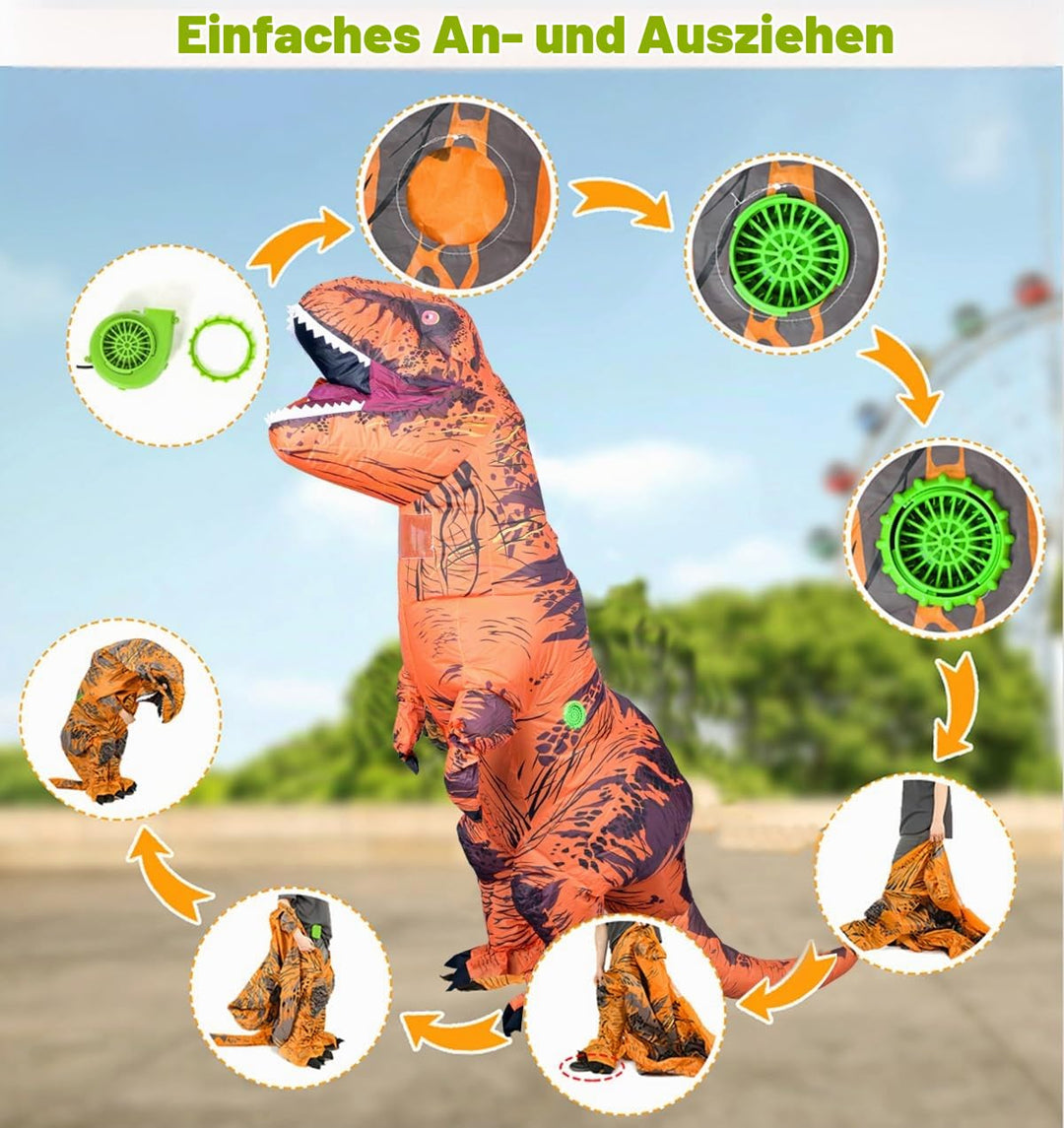 Aufblasbares T-Rex Kostüm für Erwachsene Braun 165–198 cm - Bild 4