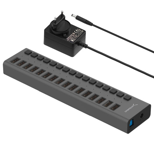 USB Hub 16-Port aktiv mit Netzteil 90W Schalter für PC Laptop