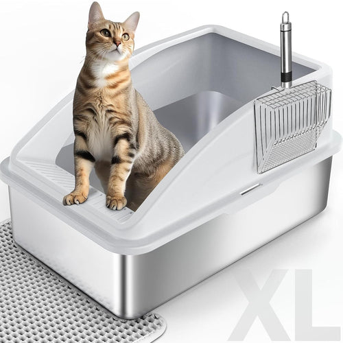 Katzenklo Edelstahl XL 58x37x28.5cm mit Siebmatte und Schaufel