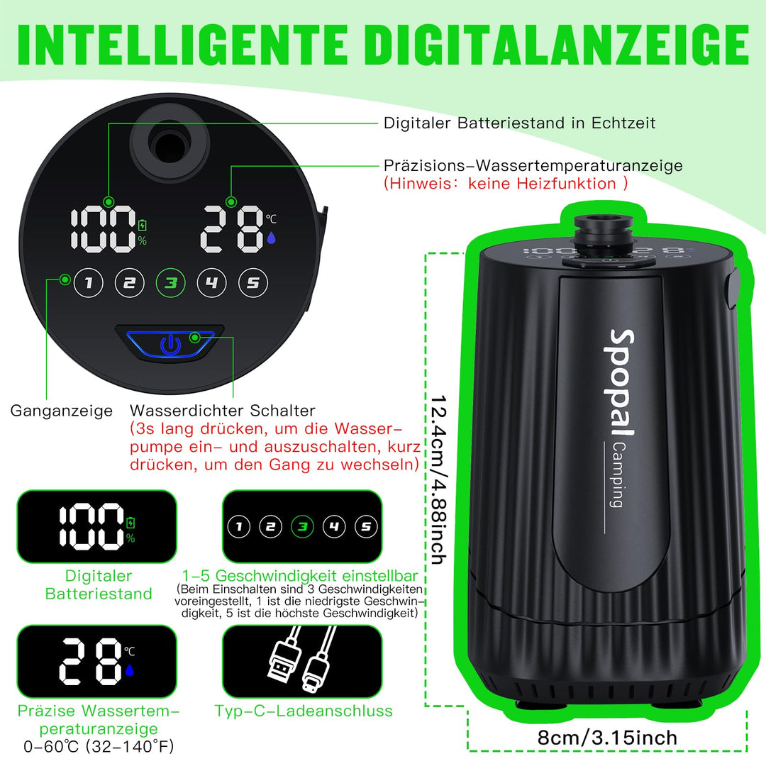 Campingdusche mit Pumpe 10000mAh IPX8 5-stufig tragbar - Bild 4