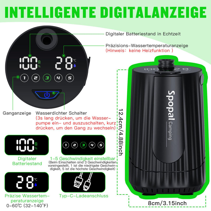 Campingdusche mit Pumpe 10000mAh IPX8 5-stufig tragbar - Bild 4