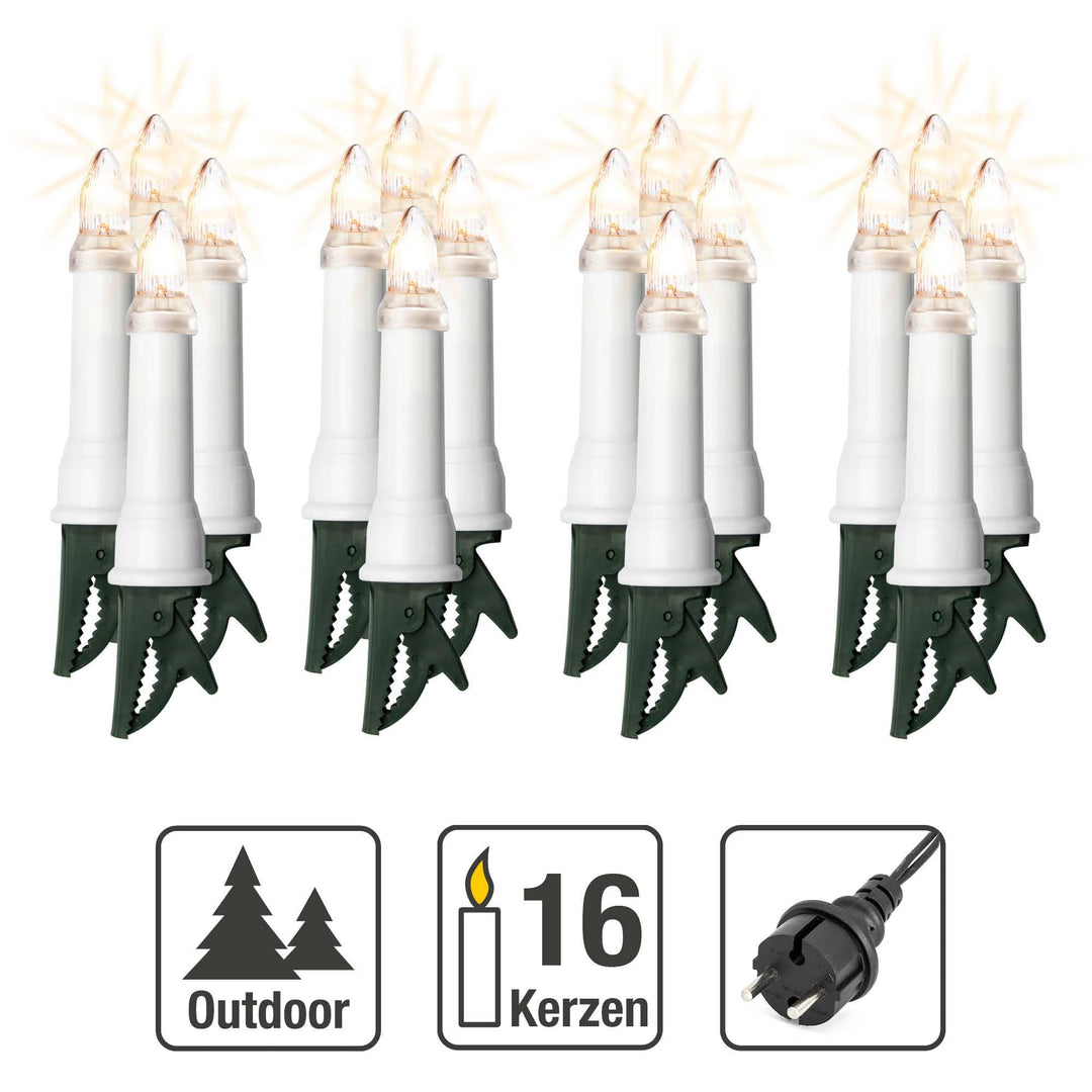 Lichterkette Weihnachtsbaum aussen 16 Kerzen warmweiss mit Stecker - Bild 2