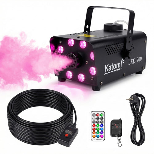 Nebelmaschine 500W mit 8 RGB LEDs, Fussschalter & 2 Fernbedienungen