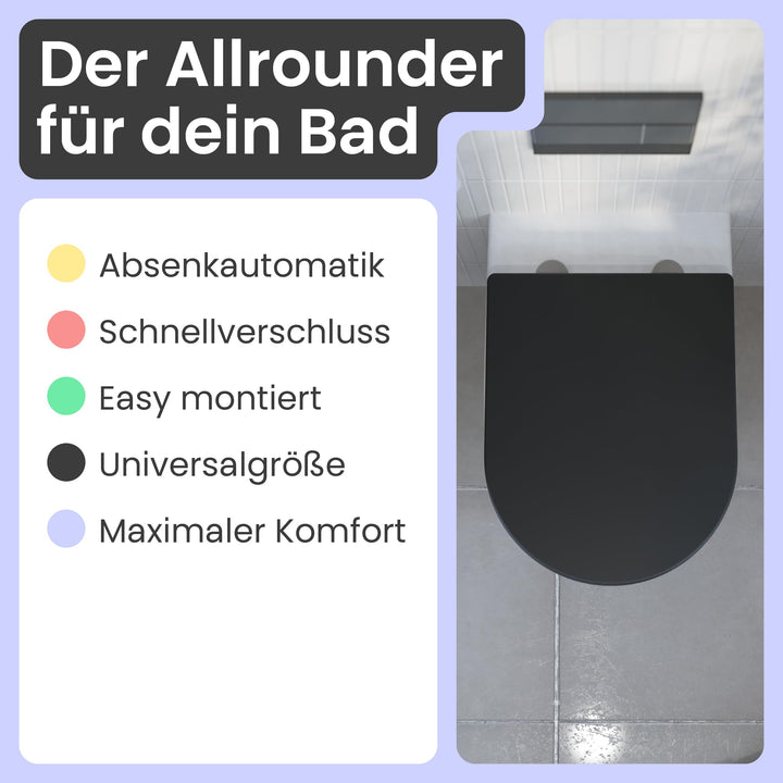 WC-Sitz D-Form Schwarz matt mit Absenkautomatik &amp; Schnellverschluss - Bild 2