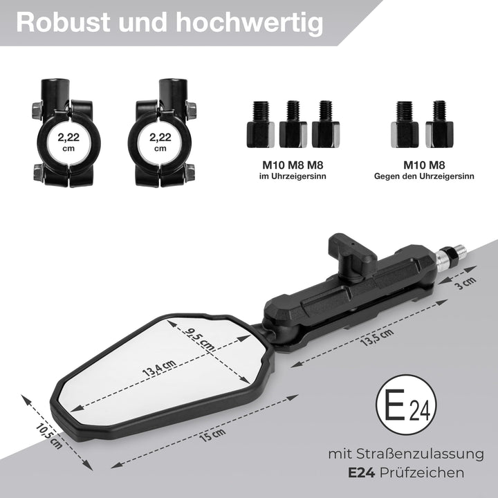 Motorrad Spiegel 360° verstellbar E24-geprüft für 22mm Lenker - Bild 3