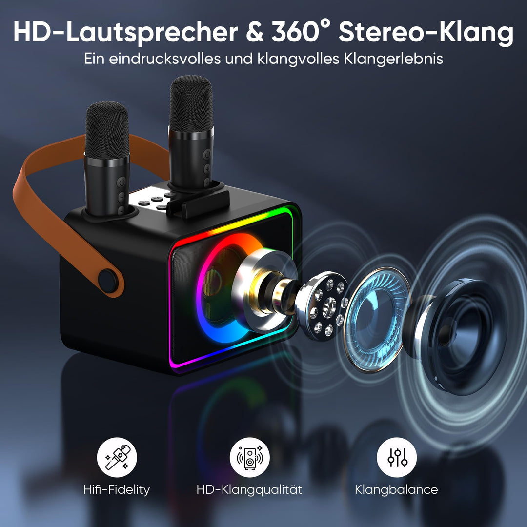 Karaoke Maschine mit 2 Mikrofonen Bluetooth 8W Lautsprecher - Bild 2