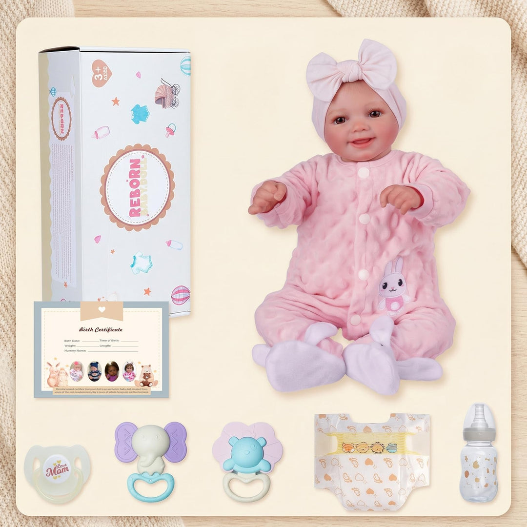Reborn Puppe Mädchen 17 Zoll Vinyl lebensecht mit Polka-Dot-Outfit - Bild 8