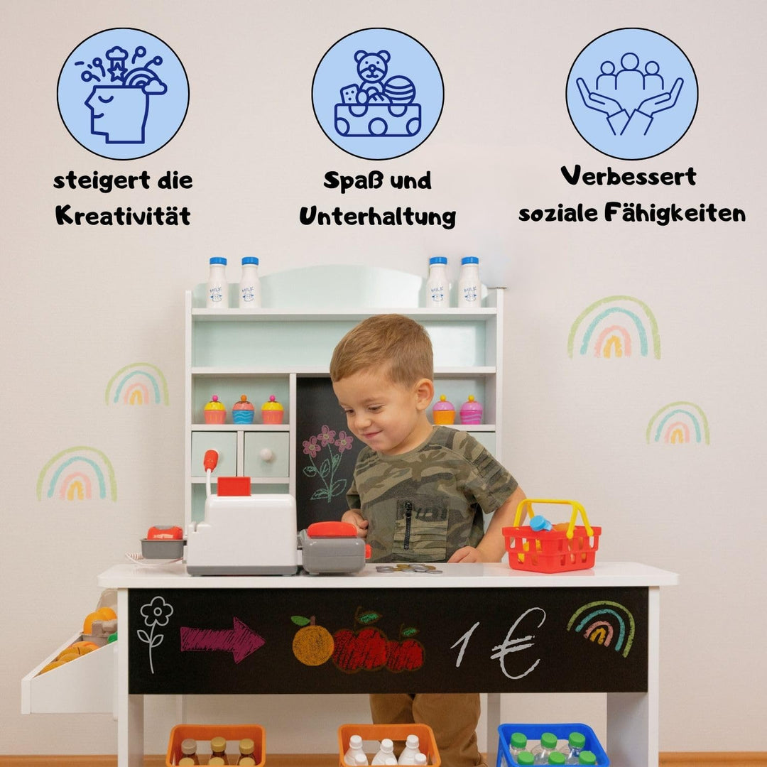 Kaufladen Kinder Holz mit Tafel, Theke &amp; 4 Schubladen gruen - Bild 3