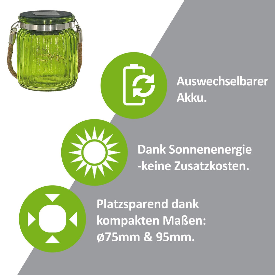 Solar Gartenlaterne Einmachglas-Stil 6er Set 10 LEDs grün - Bild 3