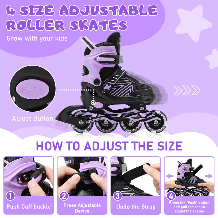 Inline Skates Kinder verstellbar 4 Grössen leuchtende Räder EU32-36 - Bild 2
