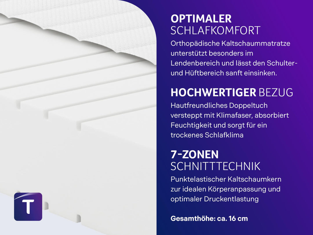 Kaltschaummatratze 140x200 cm 7-Zonen H2 weich Öko-Tex 16 cm - Bild 3