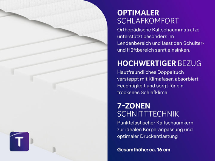 Kaltschaummatratze 140x200 cm 7-Zonen H2 weich Öko-Tex 16 cm - Bild 3