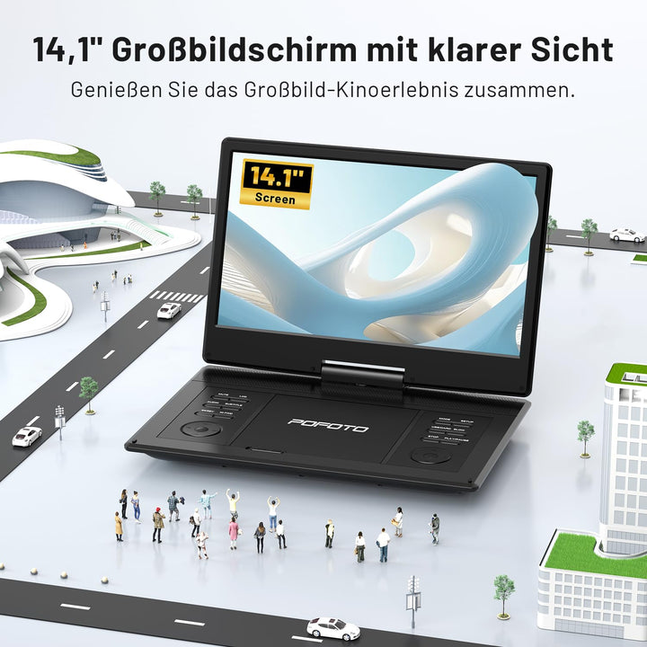 Tragbarer DVD-Player 14,1" HD-Schwenkdisplay 6h Akku zonenfrei - Bild 2