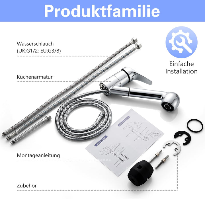 Küchenarmatur ausziehbar Chrom 360° mit 2 Strahlarten - Bild 6