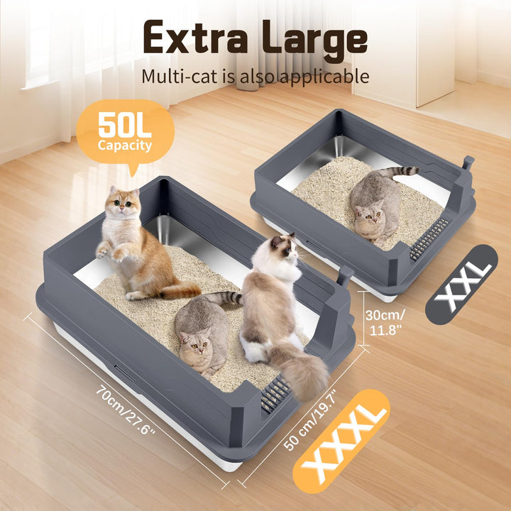 Katzenklo Edelstahl XXXL 70x50x30cm mit hohem Rand für grosse Katzen - Bild 2