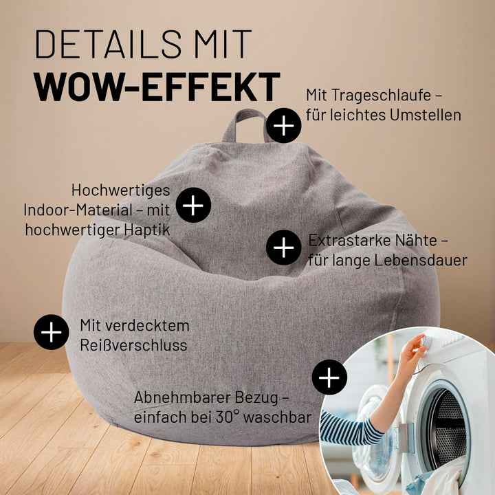 Sitzsack Indoor EPS-Perlen-Füllung 90x110x50cm 250L Hellgrau - Bild 5