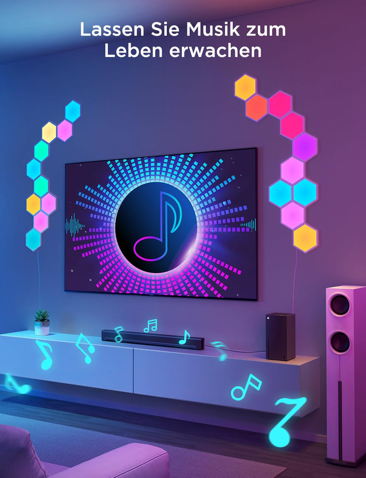 LED Hexagon Wandleuchten RGBIC 10er-Set Gaming Deko Musiksync - Bild 3
