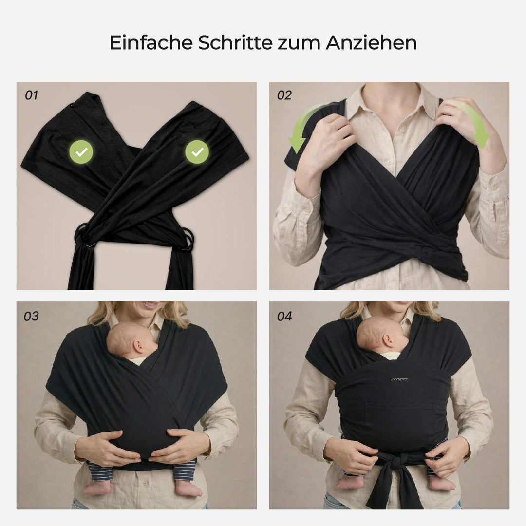 Ring Sling Tragetuch Schwarz für Neugeborene 3,6–15 kg - Bild 6