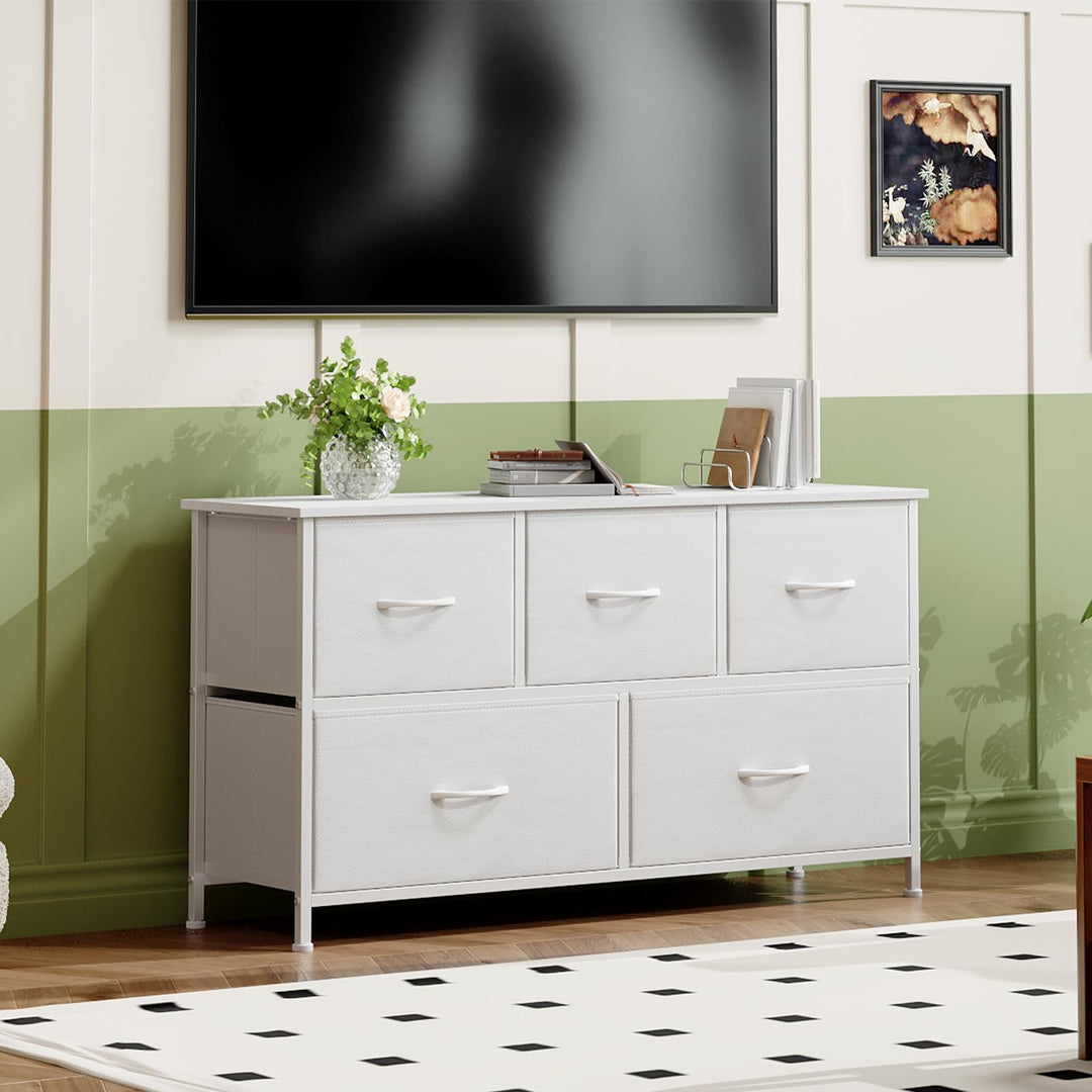 Kommode 5 Stoffschubladen weiss 100 cm breit Schlafzimmer