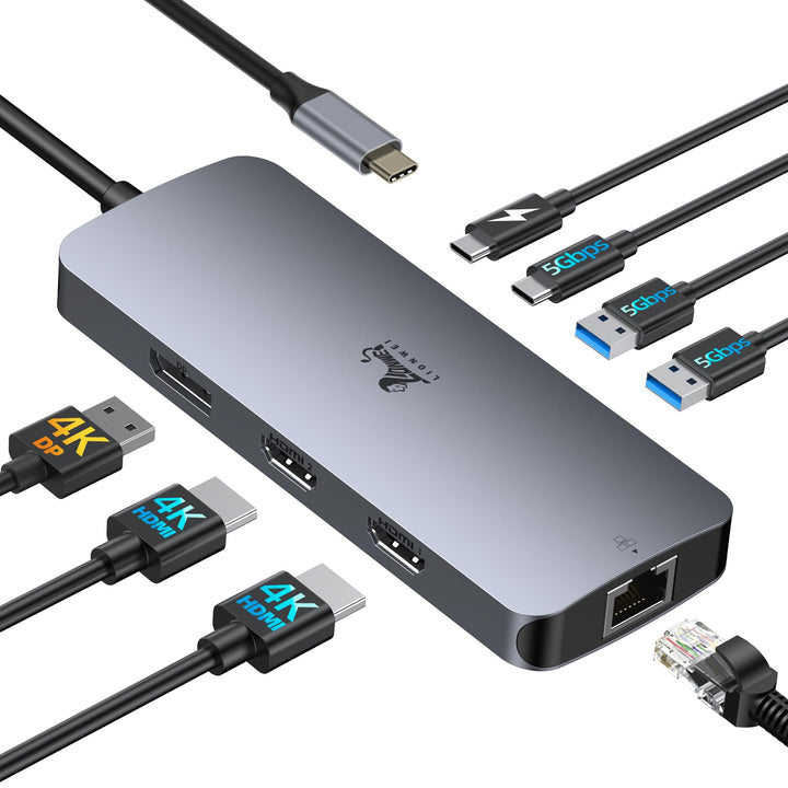 USB-C Dockingstation 8-in-1 Dual HDMI 4K fuer Laptop