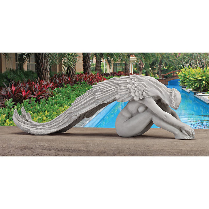 Engel Gartenstatue Polyresin Antik-Steinoptik 61 cm Gartendeko - Bild 4