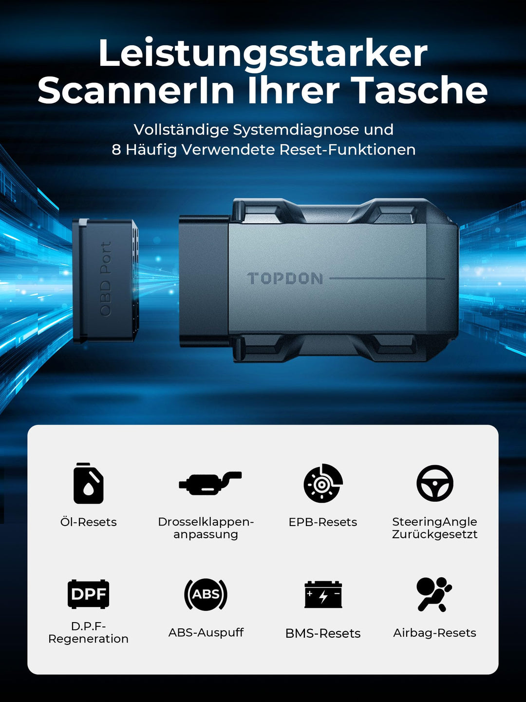 OBD2 Diagnosegerät Bluetooth für iOS &amp; Android 8+ Reset-Funktionen - Bild 8