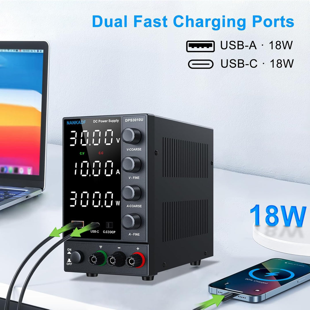 Labornetzgerät 30V 10A DC regelbar mit USB-A/USB-C Schnellladung - Bild 4