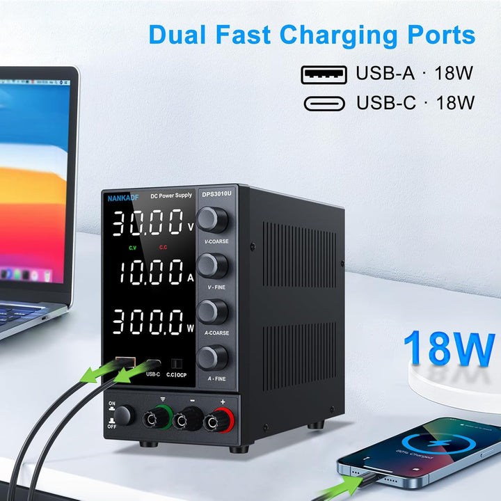 Labornetzgerät 30V 10A DC regelbar mit USB-A/USB-C Schnellladung - Bild 4