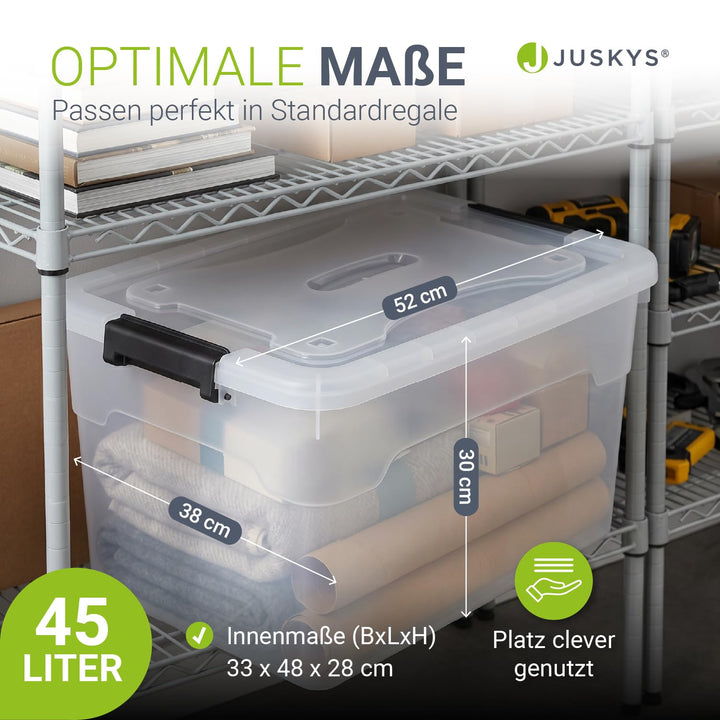 Aufbewahrungsbox mit Deckel 45 L transparent stapelbar 6er Set - Bild 3