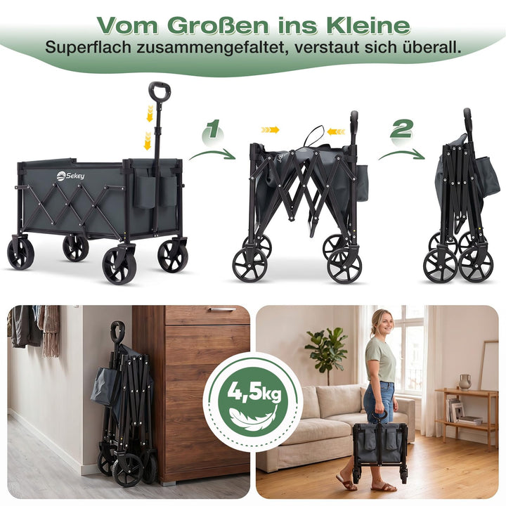 Bollerwagen faltbar 60L 80kg Tragkraft mit 360°-Rädern dunkelgrau - Bild 6